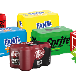 coca-cola zero, dr. pepper zero, fanta zero tai/eller sprite zero 6-pack