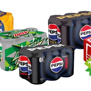 pepsi max, jaffa sokeriton/sockerfri tai/eller mountain dew no sugar