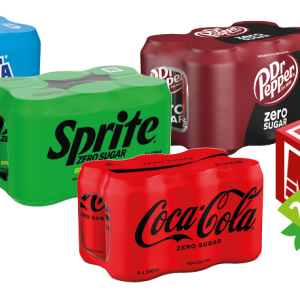 coca-cola zero, sprite zero, dr. pepper zero tai/eller fanta zero 6-pack